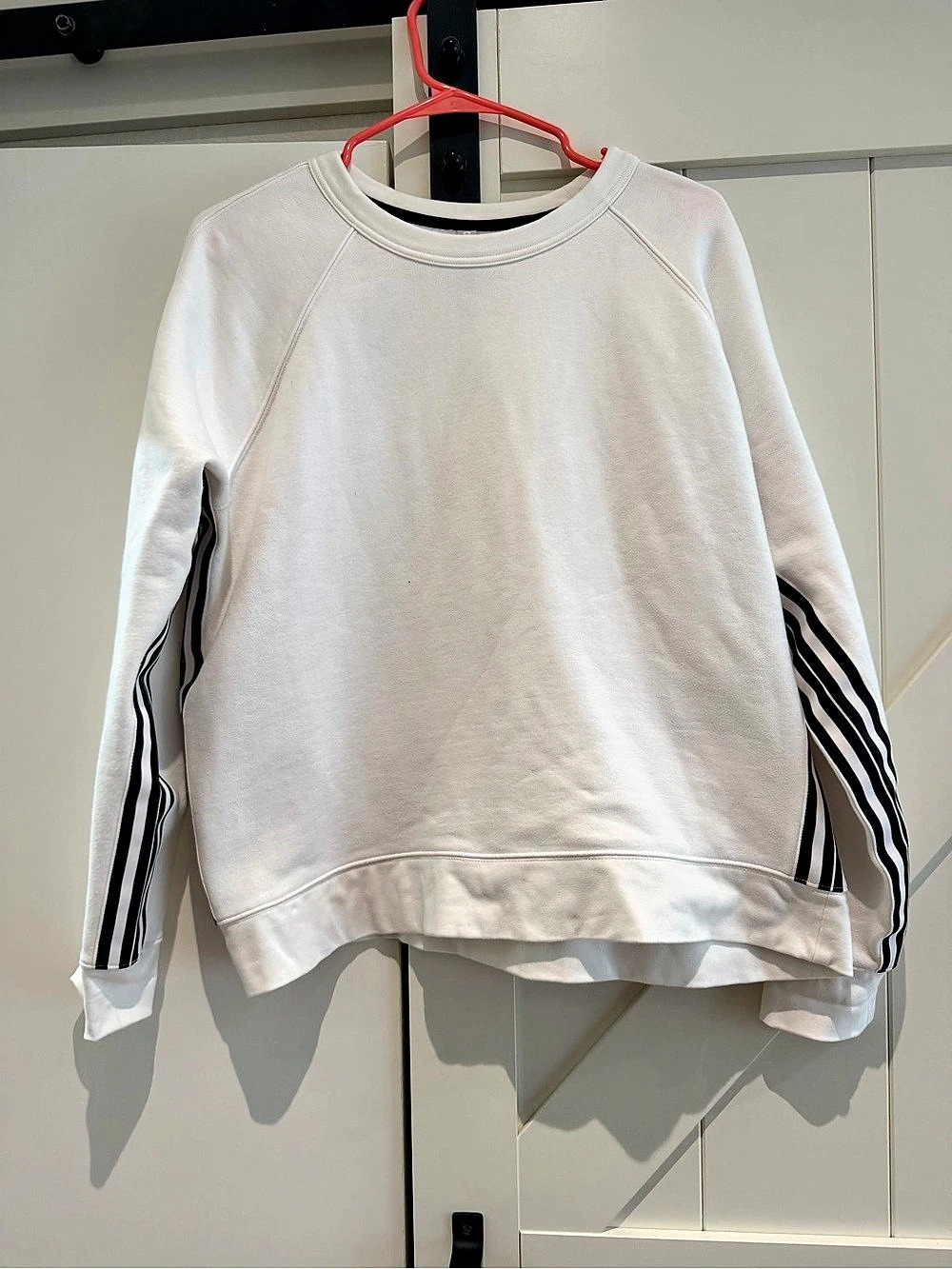 Athleta 24/7 Striped Crew Sweatshirt Striped Sleeve Sweatshirt in White & Black